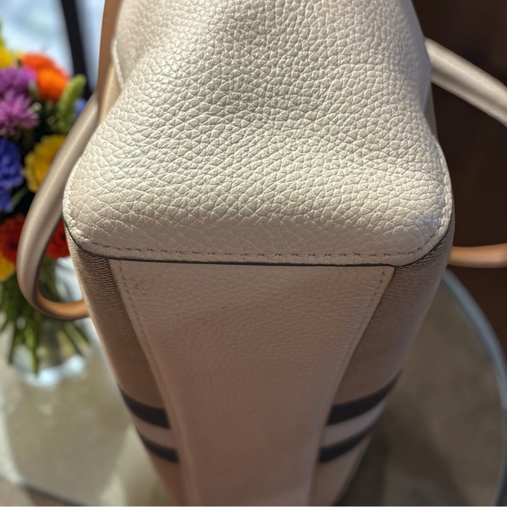 Coach Striped Canvas Satchel in Brown, Tan & White - Picture 7 of 10
